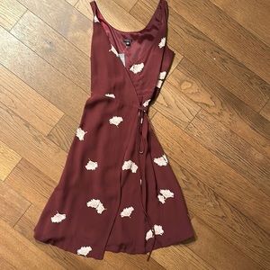 Ann Taylor 100% Rayon Burgundy midi wrap dress